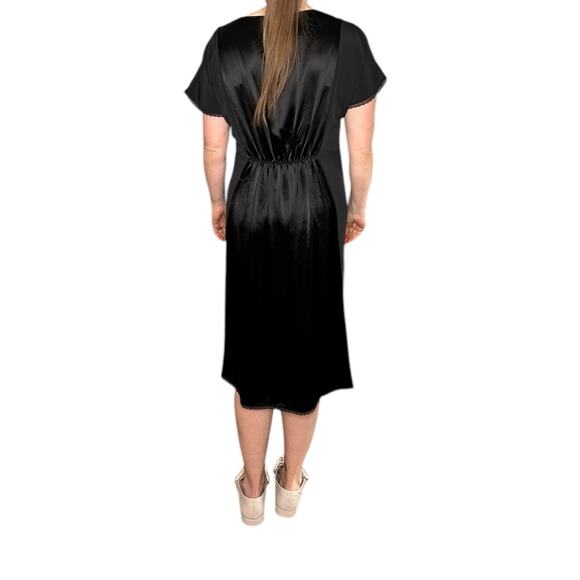 ATLEIN COLLECTIVE Black Lace Up Front Satin Midi Dress Women's Size Medium - Picture 3 of 9
